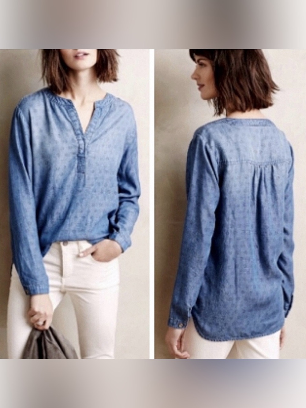 Anthropologie cloth & stone Light Blue Chambray Peasant Style Blouse